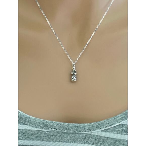 Sterling Silver 3D Oxidized Pineapple Necklace - Picture 3 of 5